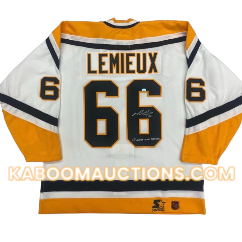 Mario LEMIEUX Signed Pittsburgh Penguins "WIN STREAK" Vintage Jersey *RARE*