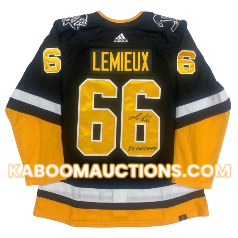 Mario LEMIEUX Signed Pittsburgh Penguins "5X CUP CHAMPS Pro Adidas Jersey *RARE*