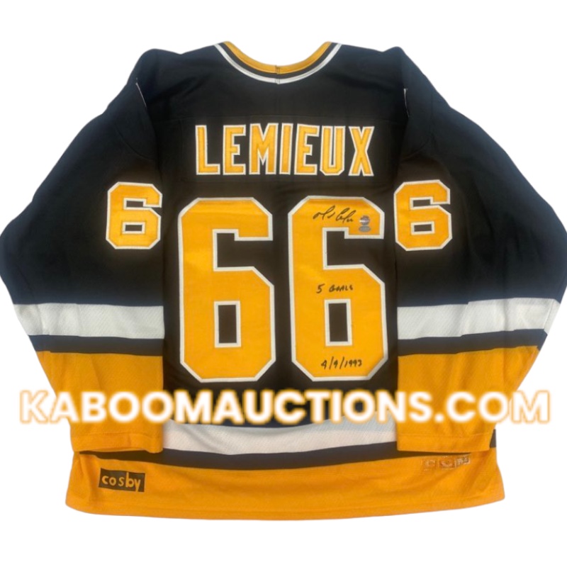 Mario LEMIEUX Signed Pittsburgh Penguins "5 Goals 4/9/93" Vintage Jersey *RARE*