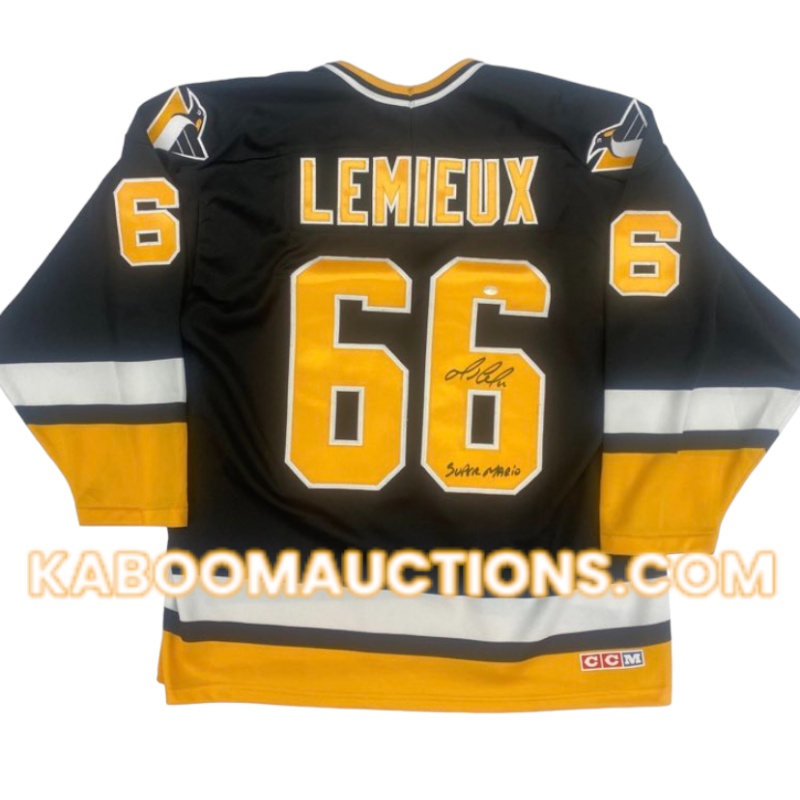 Mario LEMIEUX Signed Pittsburgh Penguins "SUPER MARIO" CCM Vintage Jersey *VERY RARE*