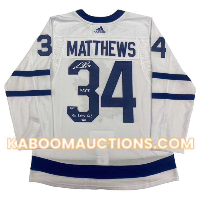 Auston MATTHEWS Signed Toronto Maple Leafs "PAPI" & "Go Leafs Go" LTD #/34 Dual Inscribed Pro Adidas White Jersey