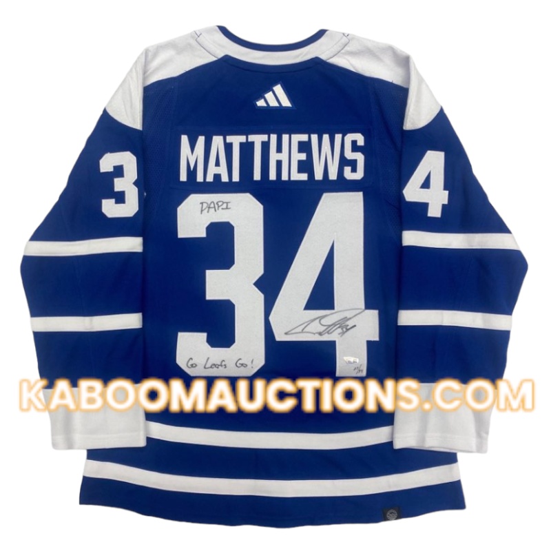 Auston MATTHEWS Signed Toronto Maple Leafs "PAPI" & "Go Leafs Go" LTD #/34 Dual Inscribed Pro Adidas Reverse Retro Jersey