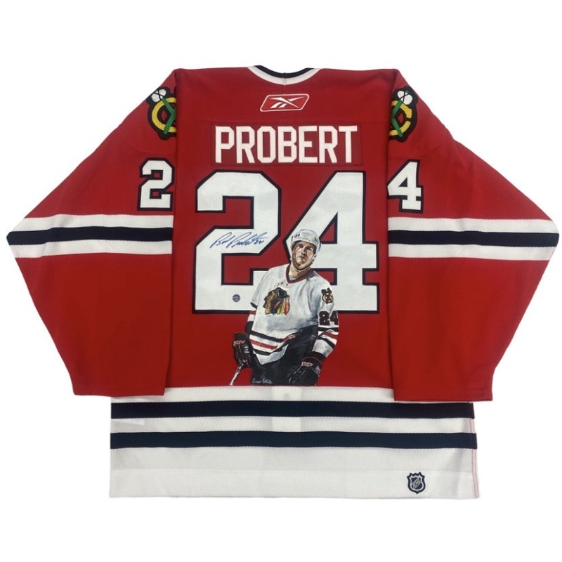 Bob Probert Signed Chicago Blackhawks HAND PAINTED 1/1 Pro Reebok Jersey